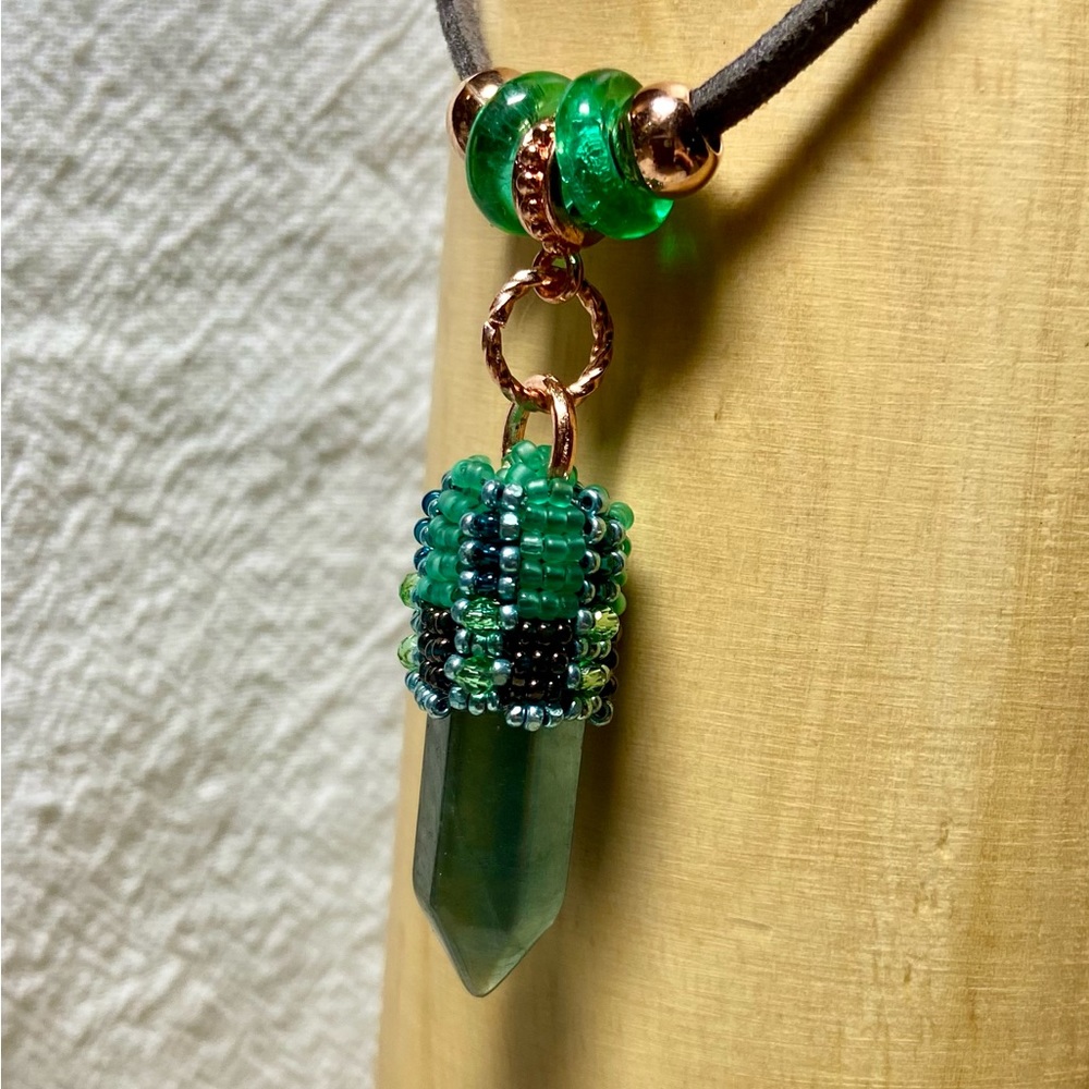 Green Fluorite Beaded Pendant Necklace Teal Green